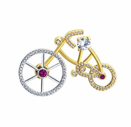 Real gold plated brass jewelry brooch custom made bicycle shape zircon breastpin